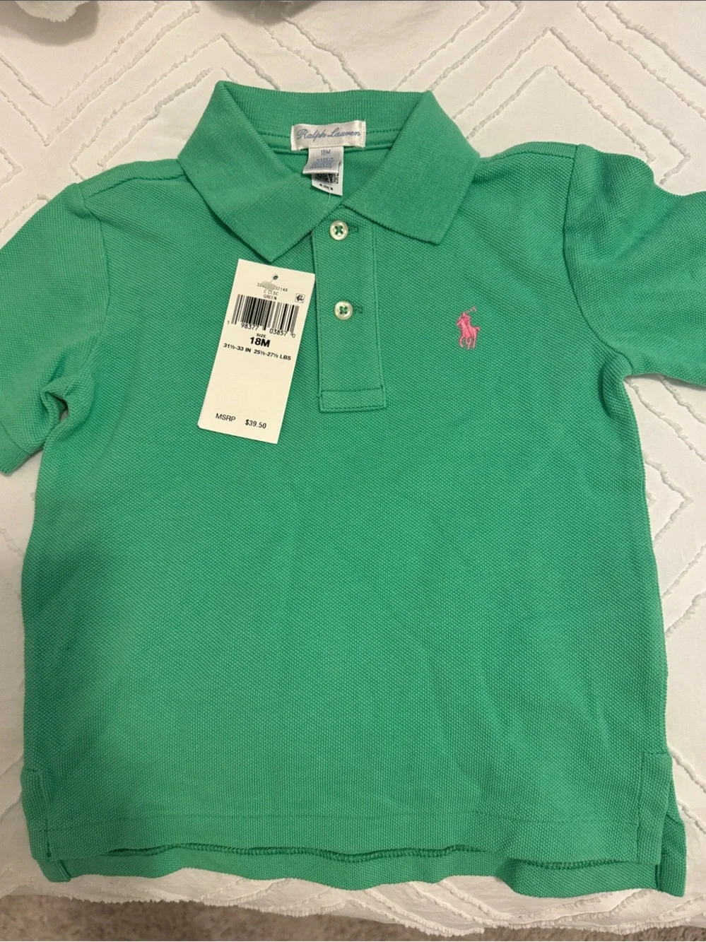 Ralph Lauren Toddler Polo Shirt in Green with Pink Pony